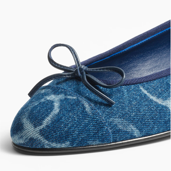 Chanel 23B Printed Denim Blue White CC Logo Bow Tie Ballet Ballerina Flat 36 - Picture 5 of 12